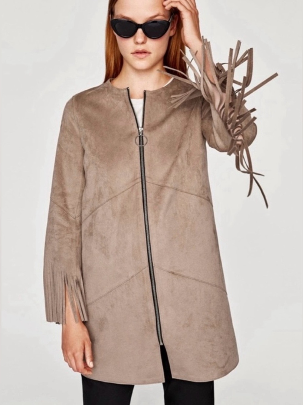 Zara Fringe Faux Suede Coat